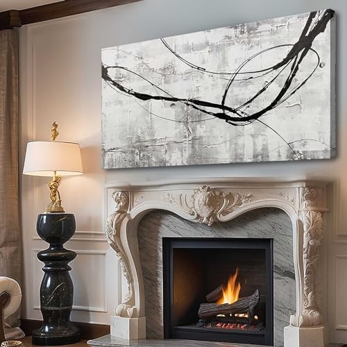 Maximalist Decor Black and White Wall Decor Grey Modern Wall Art Pictures for Office Wall Decorations 24"x 48" Big Painting Artwork Bedroom Living Room Hotel