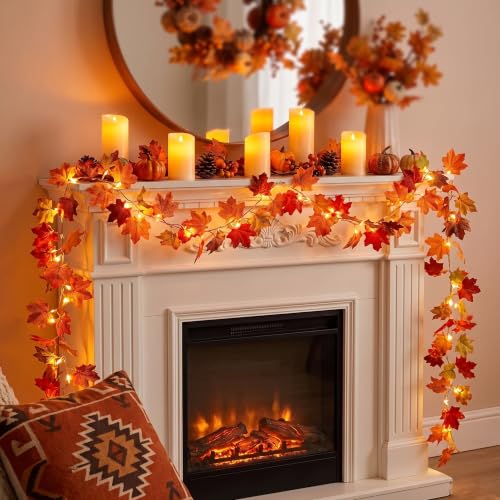 2 Pack Fall Garland with Lights Decoration 20 Ft 60 Led (20 Foot)