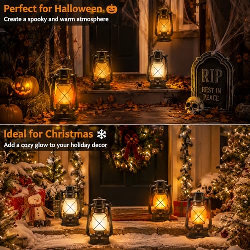 Outdoor Lanterns Waterproof Hanging Vintage LED Camping Lamps with Dancing Flame Non (2 Count)