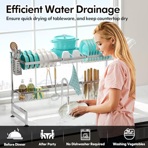 2 Tier Extra Large Stainless Steel Over The Sink Dish Drying Rack