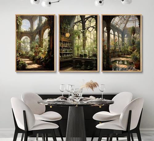 3pcs William Morris Green Plants Canvas Wall Art Medieval Castle Posters Prints Gothictalian Landscape Painting Pictures Paintings Wall Decor for Living Room Bathroom Bedroom Decoration Unframed (3 Count)