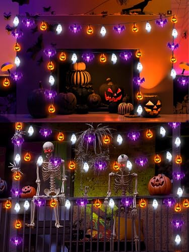 3D Pumpkin Bat Ghost Halloween String Lights Battery Operated with Remote