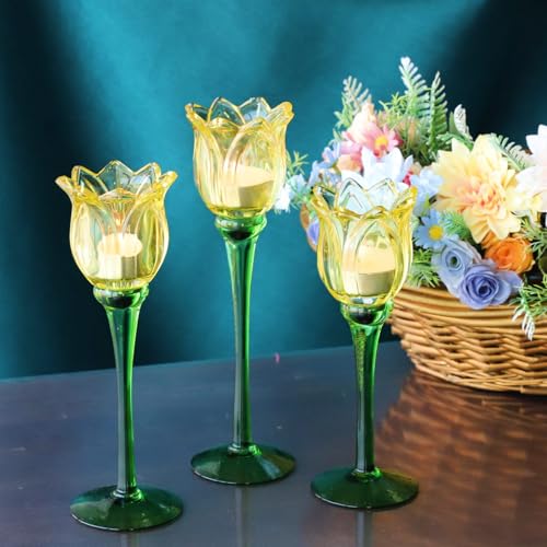 Yellow Tulips Candle Holders Set of 3 (3 Count)