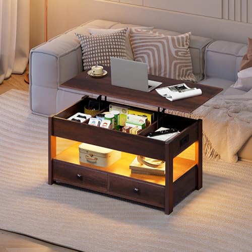 Lift Top Coffee Table with 2 Drawers Storage