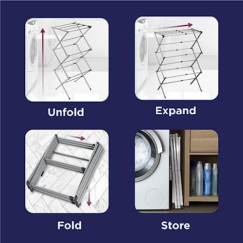 3 Tier Expandable Collapsing Foldable Laundry Rack for Air Drying Clothing