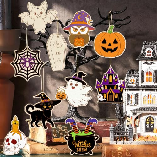80PCS Wooden Halloween Ornaments to Paint Fall Decorations (80 Count)