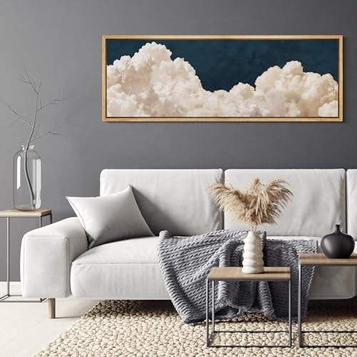 Large Framed Canvas Print Wall Art Cumulus Clouds Panoramic Dramatic Skyline Illustrations Antique Retro Fine Art Illustrations Decorative Colorful for Bedroom