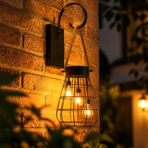Hanging Solar Lantern Outdoor Waterproof Black Metal Solar Light