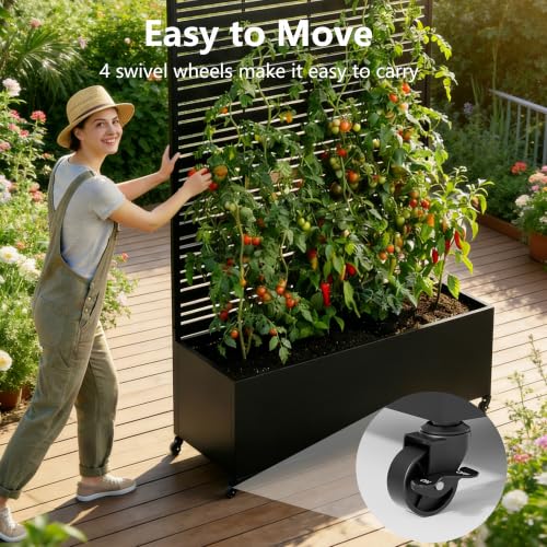Metal Planter Box with Trellis Privacy Screen