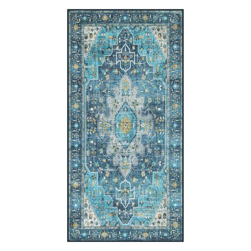 2x4 Teal Vintage Floral Medallion Runner Rug