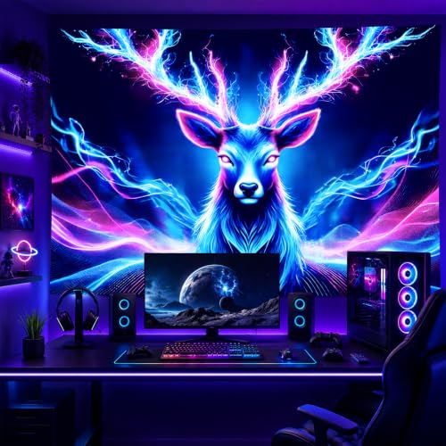 Blacklight Tapestry Deer Antlers Neon Wall Art 78 x 59 Inch