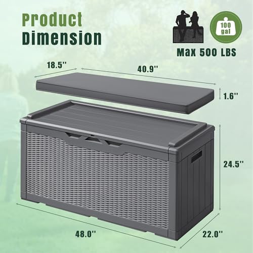 100 Gallon Resin Deck Box Large Outdoor Storage with Cushions for Patio Furniture