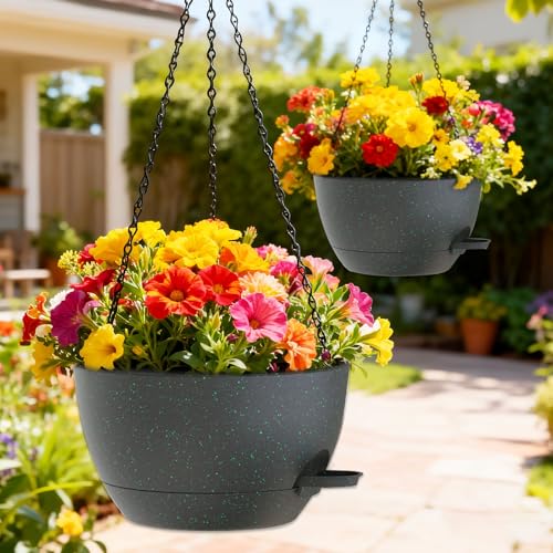 12 Inch Hanging Baskets 2 PC with Chains (2 Count)