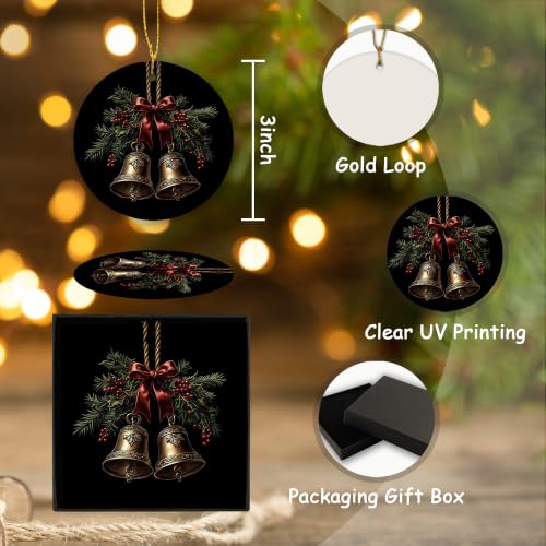 Vintage Holly Berry Gold Bell Christmas Ceramic Ornament Gifts