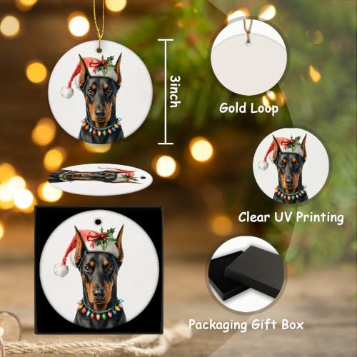 Santa Doberman Dog Christmas Ceramic Ornament