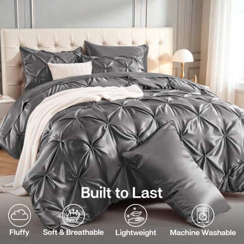 Satin Twin Comforter Set Dark Grey