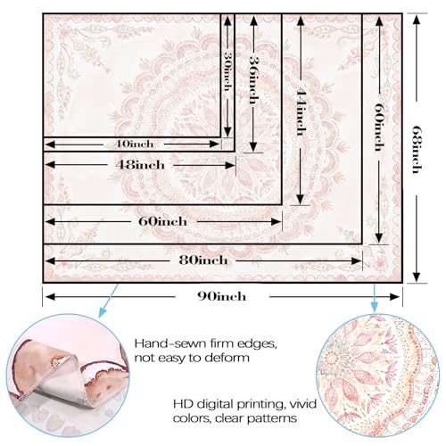 Boho Floral Mandala Tapestry Wall Hanging Pink Bohemian Flower Medallion Tapestry Aesthetic Watercolor Hippie Indian Extra Large Tapestries for Bedroom Living Room Dorm Decor 90 x 68 Inch