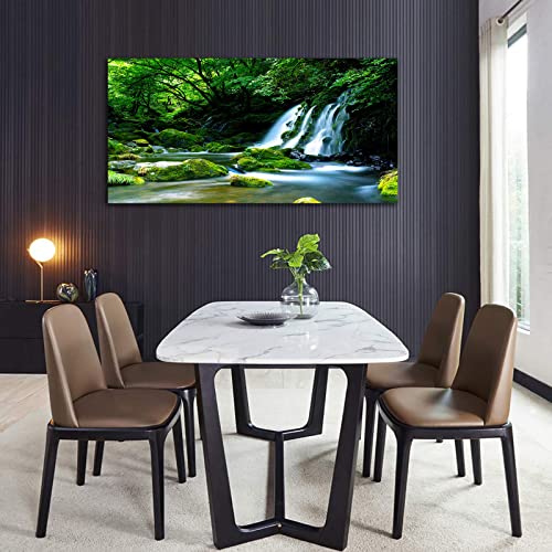 Waterfall Canvas Wall Art Living Room Decoration Large Nature Picture Artwork Modern Landscape Painting Green Forest Prints for Kitchen Office Wall Decor Home Decorations 29" x 58"