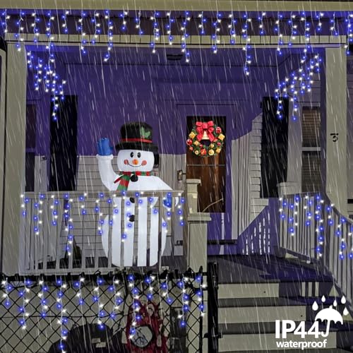 Blue and White Icicle Lights for Outside (33 Foot)