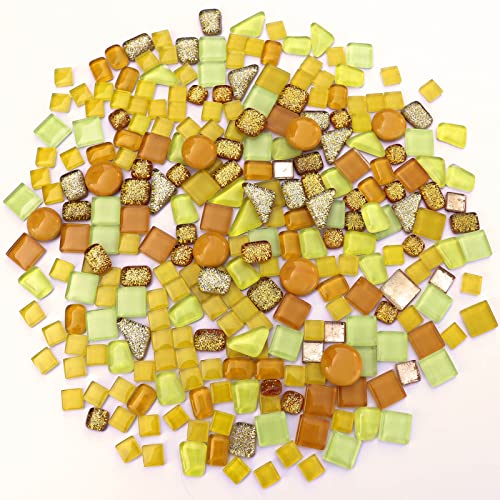 1.1LB Yellow Mixed Irregular Crystal Glass Mosaic Tiles for Crafts (17.6 Ounce)