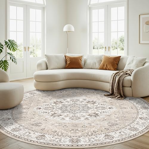 Washable 8ft Round Area Rug (64 Sq Ft)