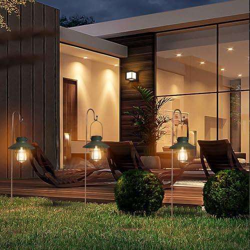 Solar Lanterns Outdoor Metal Solar Powered Hanging Lights Waterproof for Wall Barn Yard Garden Patio Garage Balcony Porch Fence Decor (2 Count)