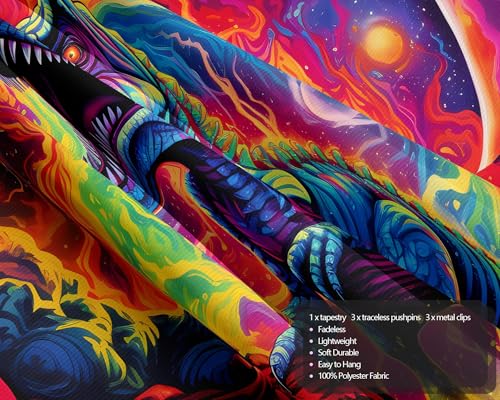 Blacklight Dinosaur Tapestry Wall Hanging Black Light Tapestries Uv Glow in the Dark Dino Poster for Teen Boys Room Bedroom 39.1" L x 59.1" W