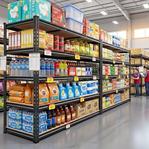48" W Garage Shelving 3080LBS Storage Shelves 5 Tier Industrial Shelving Adjustable Metal Storage Shelves for Garage (4 Count)