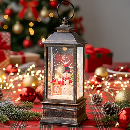 Christmas Snow Globe Water Glittering Farm Snowman with Music & Timer