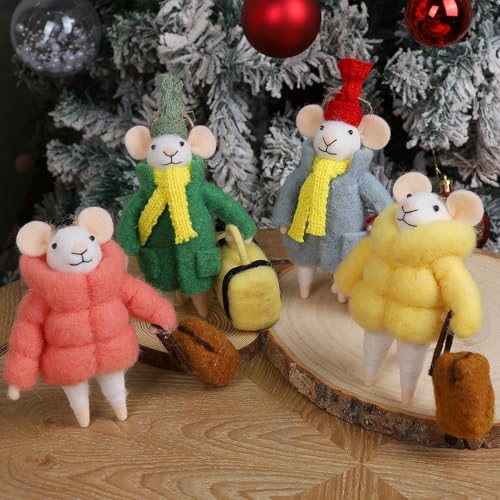 Set of 4 Christmas Felt Mouse Ornaments (4 Count)