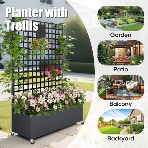 Metal Planter Box with Trellis Privacy Screen