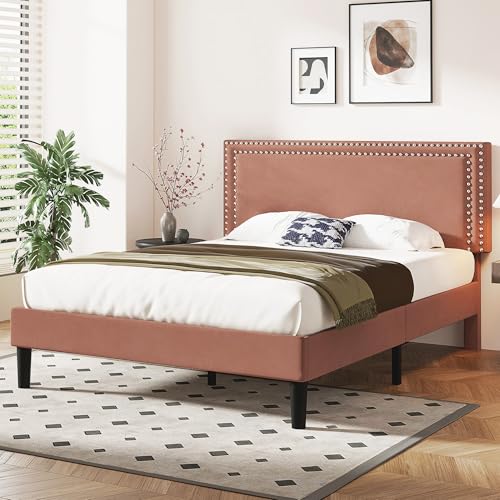 Full Size Bed Frame with Adjustable Upholstered Headboard