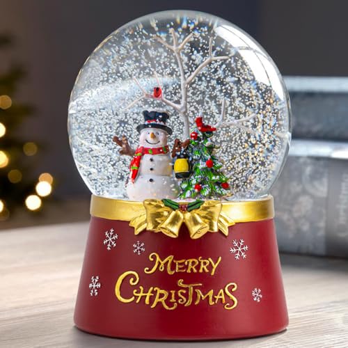 Christmas Snow Globe Lantern Water Glittering Snowman Crown with Music & Timer