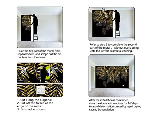Black and Gold Leaf Mural Bedroom Tropical Botanical Wallpaper Room Plant Decor Living Room tv Background Large wall Mural