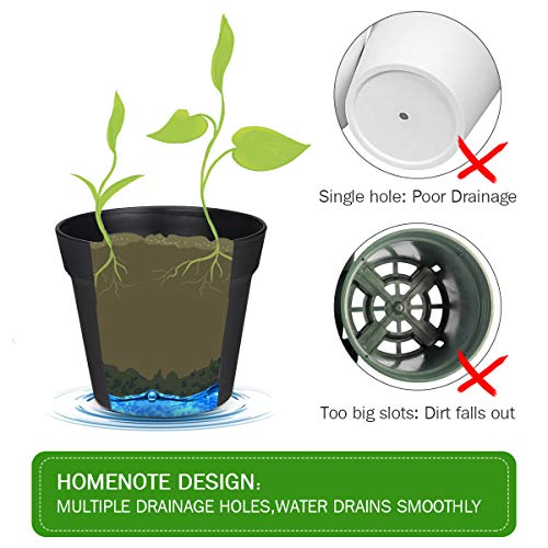 6 Inch Plastic Plant Pots with Drainage Holes and Saucers (15 Count)