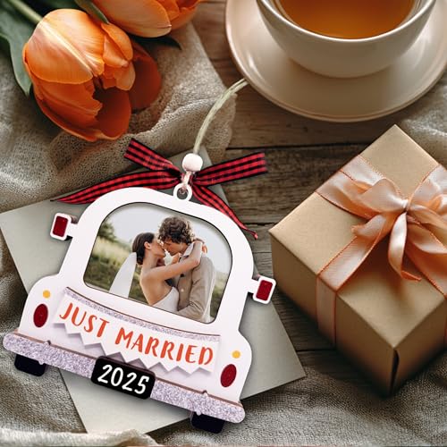Just Married Photo Frame Ornament 2025