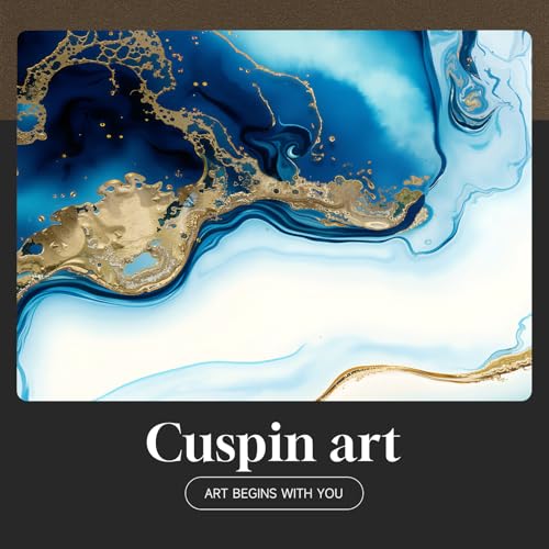 Large Framed Blue and Gold Abstract Wall Art for Living Room (3 Count)