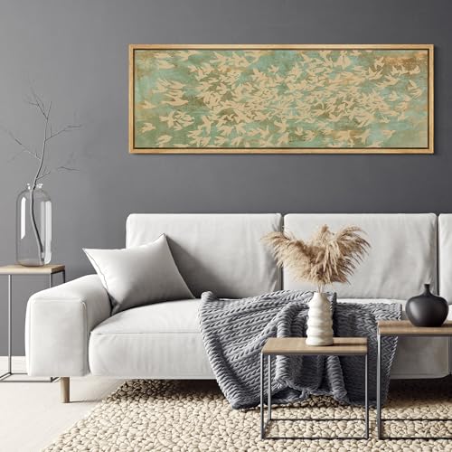 Large Framed Canvas Print Wall Art Rustic Birds in Flight Abstract Pattern Antique Retro Fine Art Illustrations Decorative Colorful for Bedroom