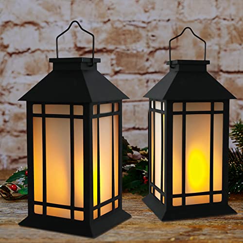 13 Inch Outdoor Decorative Lanterns with LED Candle Timer 2 Pack Black (2 Count)