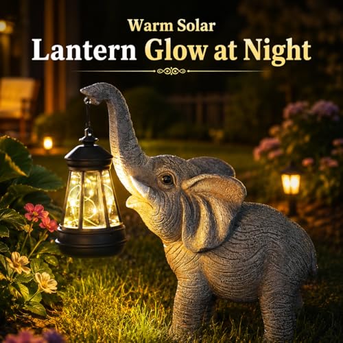 Solar Garden Statue Lights Elephants Figurine with Solar Lantern