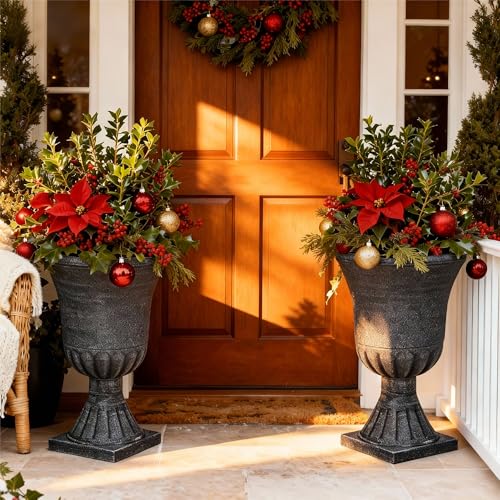 Autodaya 22" Tall Urn Planters for Outdoor Plants Set of 2 Large Flower Pot (2 Count)