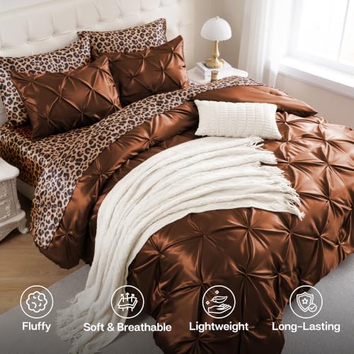 Satin Queen Comforter Set Brown