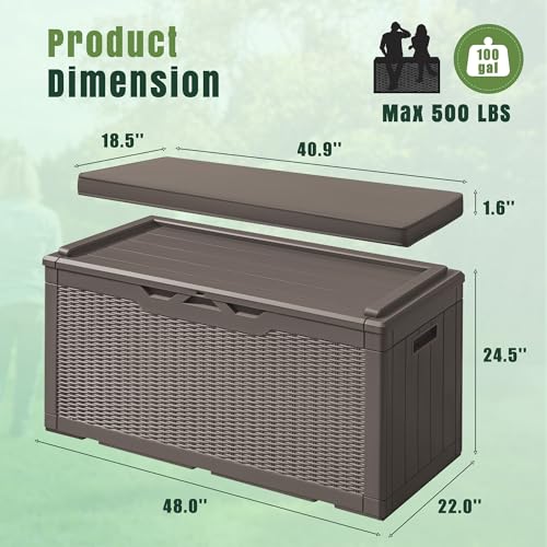 100 Gallon Resin Deck Box Large Outdoor Storage with Cushions for Patio Furniture