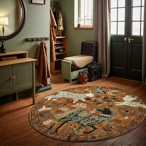 5ft Cute Round Rug Kids Washable Fun Rug Earthy Brown Starlit Boho (19.63 Sq Ft)