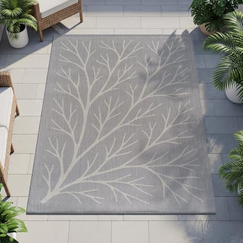 Washable Indoor Outdoor Rug 9x12 Modern Area Rugs Branch Pattern Non Shedding Waterproof Easy Clean Patio Deck Porch Living Room Bedroom Garden RV (108 Sq Ft)