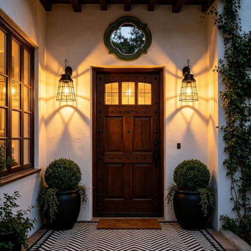 2 Pack Hanging Solar Lights Outdoor Lanterns Waterproof Black Metal (2 Count)