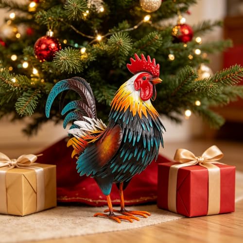 Rooster Garden Statue Sculpture Metal Chicken Yard Decor Outdoor Figurines Patio Backyard Decoration