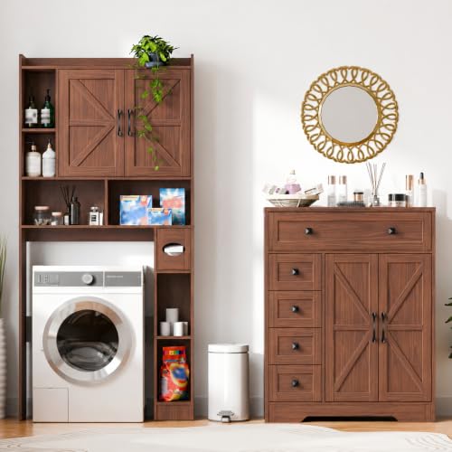 Farmhouse Storage Cabinet with 2 Doors and 5 Drawers