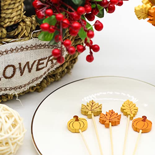 Fall Cocktail Picks Pumpkin Maple Leaf Assorted Autumn Theme Toothpicks Fruit Drinks Dessert Sticks Food Sandwich Appetizer Charcuterie Skewers (200 Count)