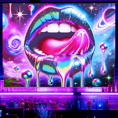 Blacklight Tapestry Lips UV Wall Art 78 x 59 Inch